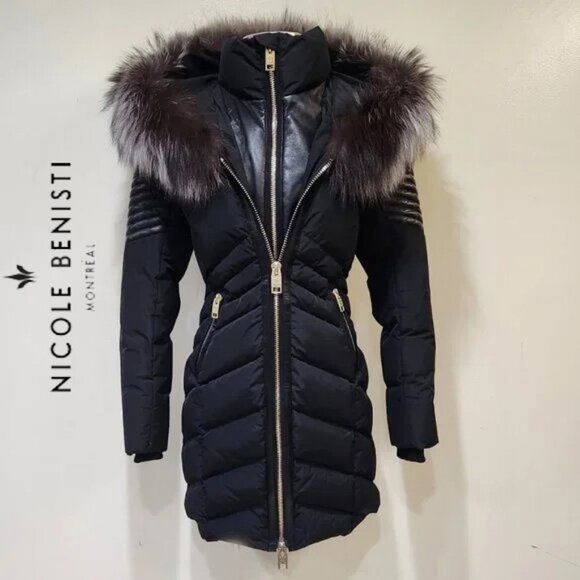 💥HOT ITEM!💥Nicole Benisti Ombre Silver/Black Fox Fur Cortina Leather Down Coat - Picture 1 of 16